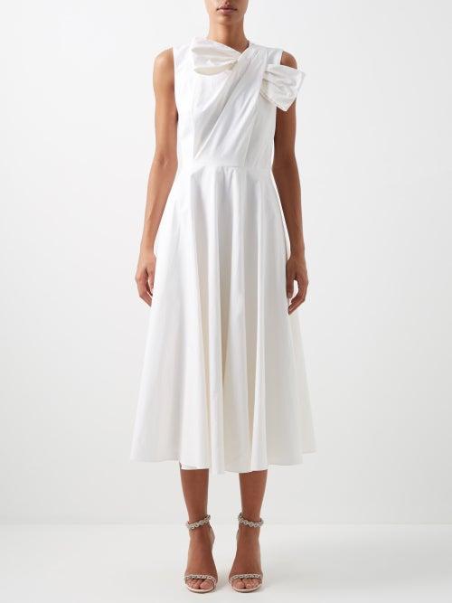 Roksanda - Brigitte Bow-shoulder Cotton-poplin Midi Dress - Womens - White
