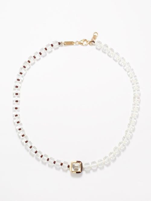 Bea Bongiasca - B Square Beaded Enamel & 9kt Gold Necklace - Womens - Gold Multi