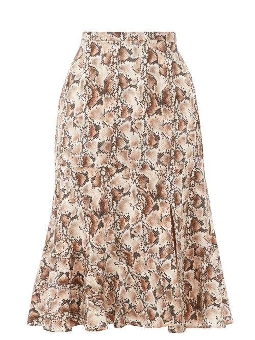 Matchesfashion.com Altuzarra - Clementine Snake-print Silk Crepe De Chine Skirt - Womens - Ivory
