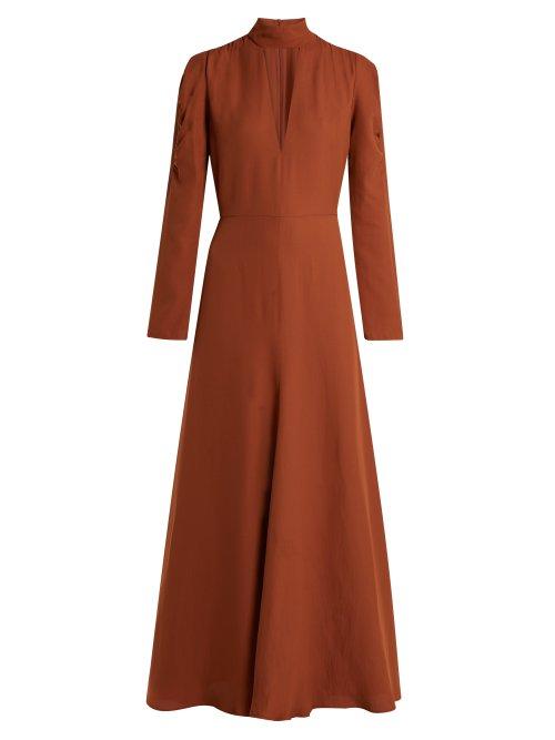 Matchesfashion.com Chlo - V Neck Silk Blend Crepe Dress - Womens - Brown