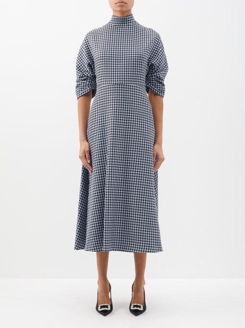 Emilia Wickstead - Marvel Houndstooth Wool-blend Midi Dress - Womens - Blue