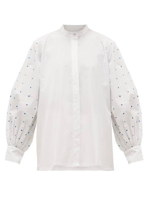 Matchesfashion.com Salim Azzam - Polka Dot-embroidered Cotton-poplin Shirt - Womens - White