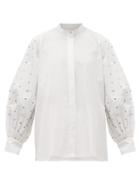 Matchesfashion.com Salim Azzam - Polka Dot-embroidered Cotton-poplin Shirt - Womens - White