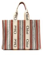 Chlo - Woody Striped Canvas Tote Bag - Womens - Brown Stripe