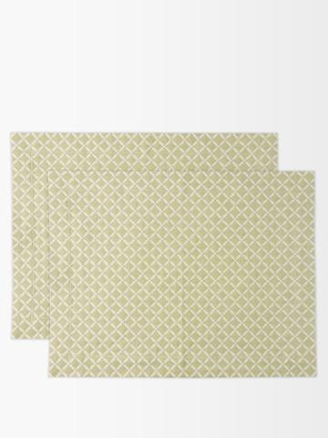 Zdg - Set Of Two Trellis Cotton & Linen-blend Placemats - Womens - Green