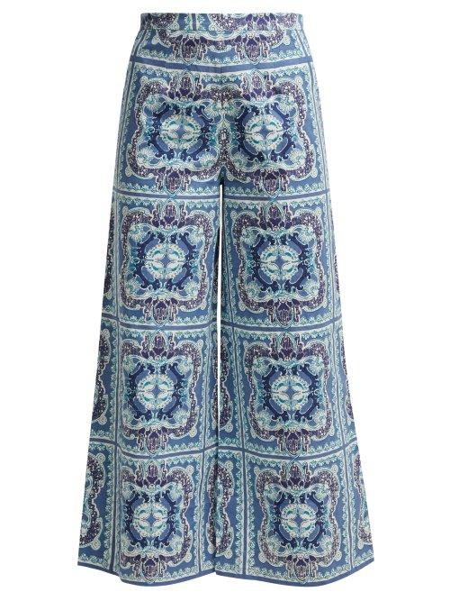 Matchesfashion.com Le Sirenuse, Positano - Natalie Aretusa Print Wide Leg Cotton Trousers - Womens - Blue Print
