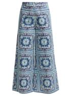 Matchesfashion.com Le Sirenuse, Positano - Natalie Aretusa Print Wide Leg Cotton Trousers - Womens - Blue Print