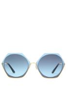 Matchesfashion.com Moy Atelier - Erudite Hexagonal Gold Plated Sunglasses - Womens - Blue
