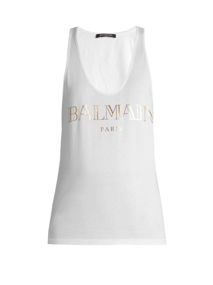 Balmain Logo-print Racer-back Jersey Tank Top