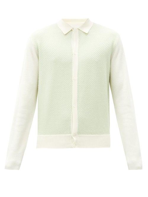 Matchesfashion.com King & Tuckfield - Chevron-ribbed Panel Merino Wool Cardigan - Mens - White Multi
