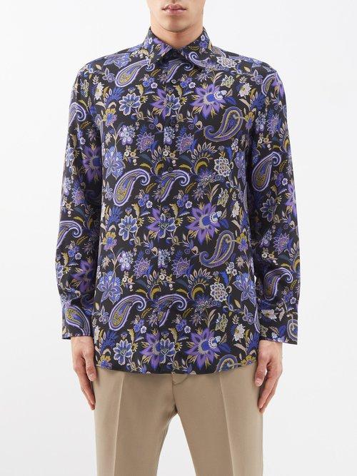 Etro - Paisley-print Silk Shirt - Mens - Blue Multi