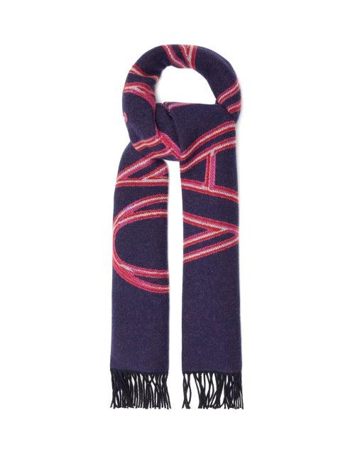 Valentino Garavani - Logo-jacquard Wool-blend Twill Scarf - Mens - Navy