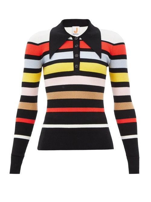 Joostricot - Striped Ribbed Cotton-blend Polo Shirt - Womens - Multi
