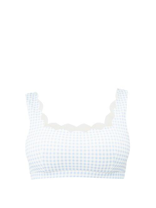 Matchesfashion.com Marysia - Palm Springs Textured Scallop Edge Bikini Top - Womens - Light Blue