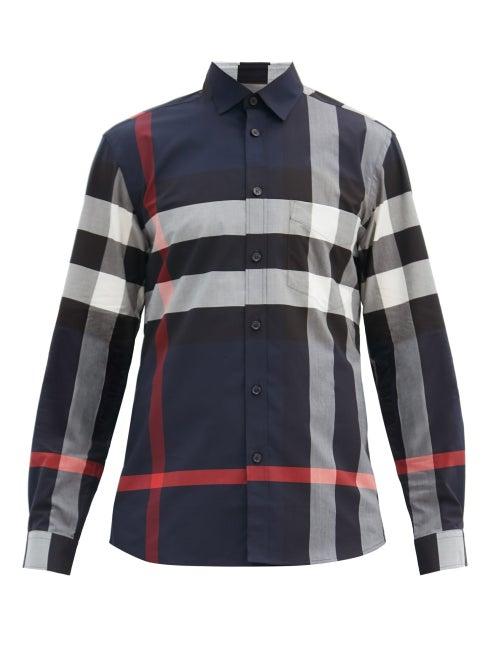 Matchesfashion.com Burberry - Somerton Nova-check Cotton-blend Poplin Shirt - Mens - Navy Multi