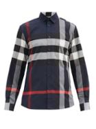 Matchesfashion.com Burberry - Somerton Nova-check Cotton-blend Poplin Shirt - Mens - Navy Multi