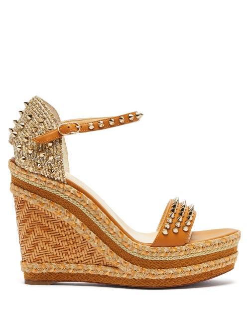 Matchesfashion.com Christian Louboutin - Madmonica 120 Studded Wedge Sandals - Womens - Nude Gold