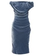 Matchesfashion.com Vivienne Westwood - Ginnie Draped Velvet Pencil Dress - Womens - Blue