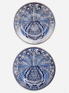 La Doublej - Set Of Two 18kt-gilded Porcelain Dessert Plates - Womens - Blue Multi