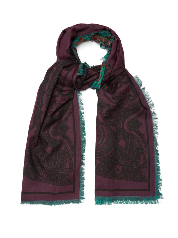 Etro Reversible Wool And Silk-blend Scarf