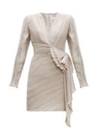 Matchesfashion.com Givenchy - Bow Embellished Pliss Satin Dress - Womens - Light Grey