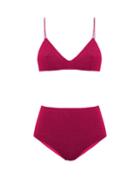 Matchesfashion.com Osree - Lumire High-rise Metallic Bikini - Womens - Dark Pink