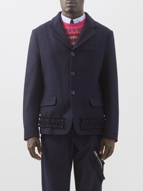 Molly Goddard - Asker Frill-trim Merino Suit Jacket - Mens - Navy