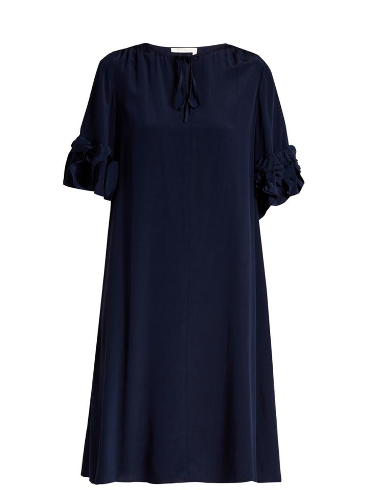 See By Chloé Ruffled-sleeve Tie-neck Silk Dress