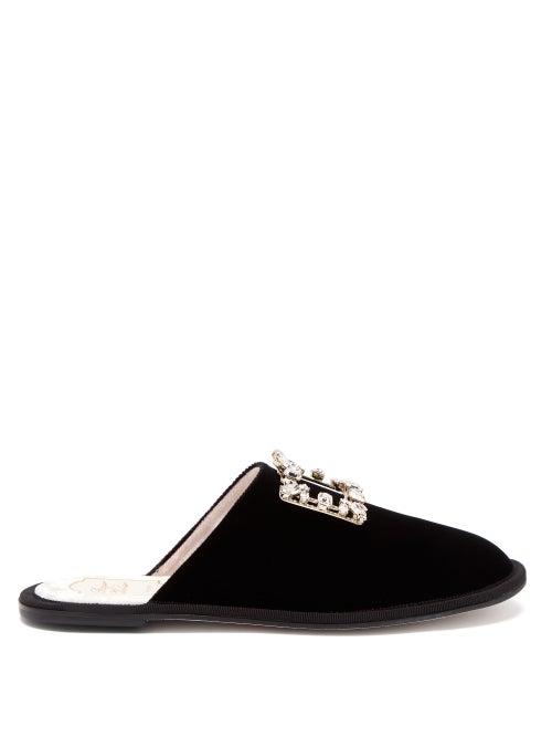 Matchesfashion.com Roger Vivier - Hotel Vivier Crystal-buckle Velvet Slippers - Womens - Black