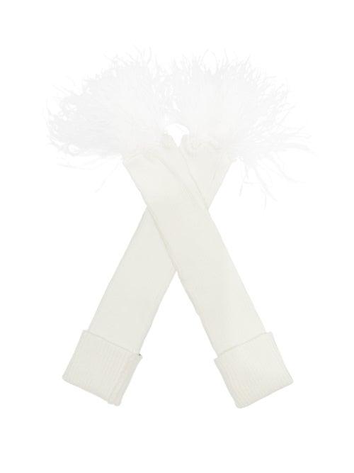 Matchesfashion.com Thebe Magugu - Feather-trimmed Wool-blend Fingerless Gloves - Womens - Cream