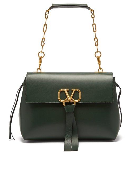 Matchesfashion.com Valentino - V Ring Medium Leather Shoulder Bag - Womens - Dark Green