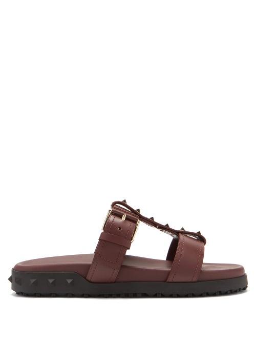 Matchesfashion.com Valentino Garavani - Rockstud-embellished Leather Sandals - Womens - Burgundy