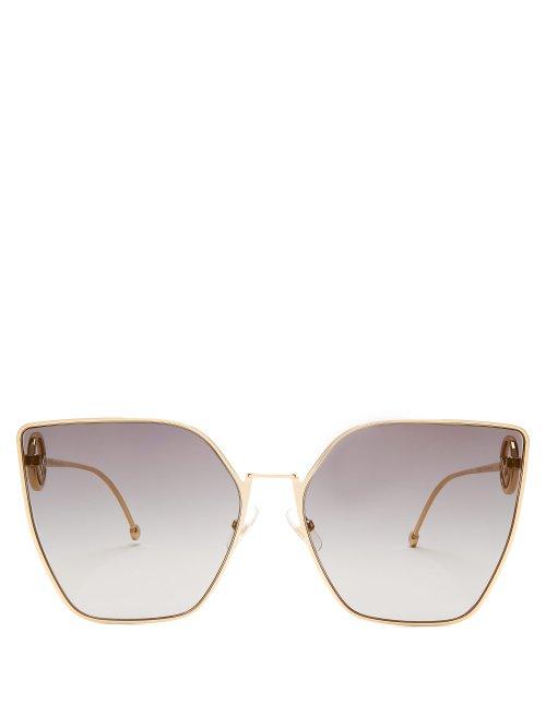Matchesfashion.com Fendi - Oversized Cat Eye Sunglasses - Womens - Gold