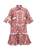 Matchesfashion.com La Doublej - Choux Ruffled Carpathian-print Mini Shirt Dress - Womens - Red Multi