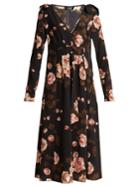 Rochas Rose-print V-neck Silk Crepe De Chine Dress