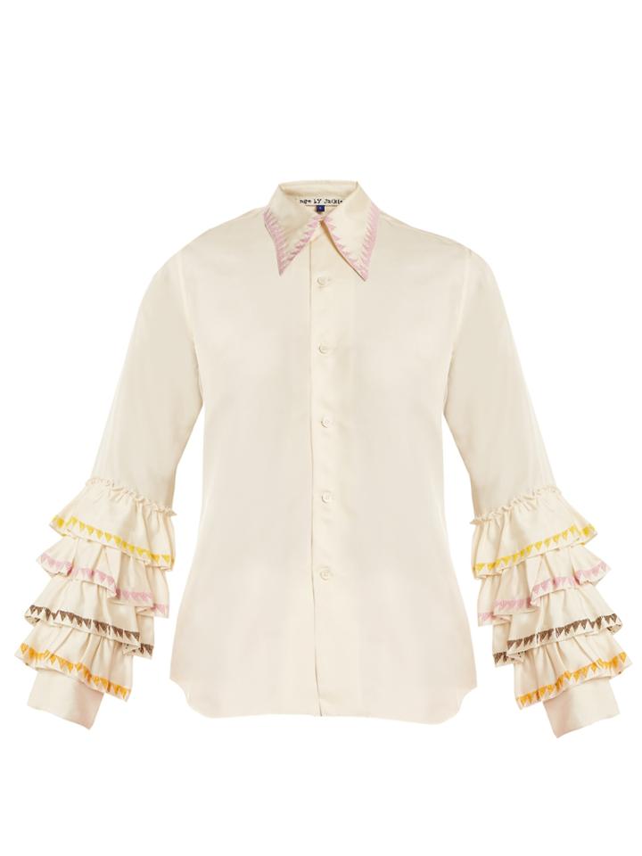Jupe By Jackie Wurlali Ruffle-sleeved Silk Shirt
