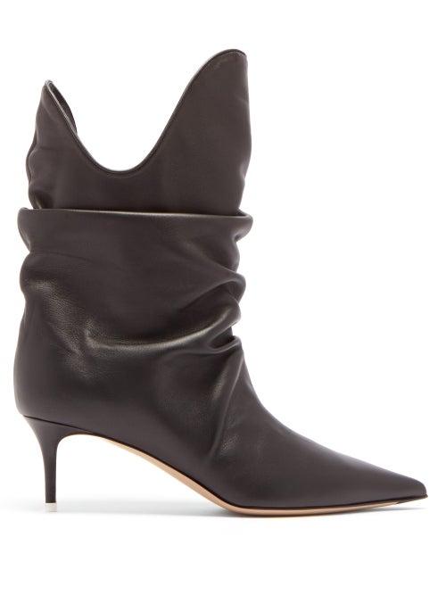 Matchesfashion.com The Attico - Slouchy Point-toe Kitten-heel Leather Boots - Womens - Black