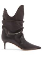 Matchesfashion.com The Attico - Slouchy Point-toe Kitten-heel Leather Boots - Womens - Black