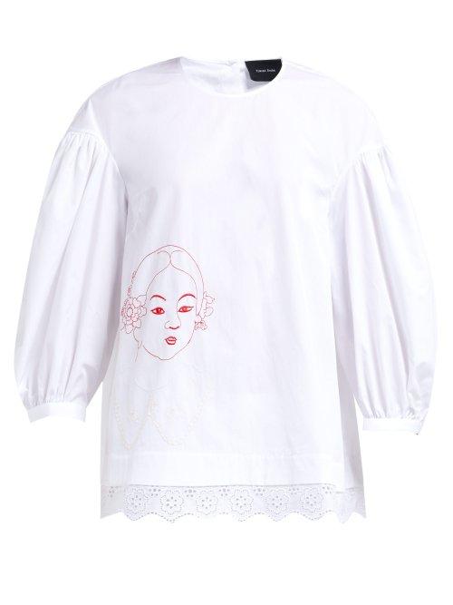 Matchesfashion.com Simone Rocha - Lady Embroidered Cotton Blouse - Womens - White Multi