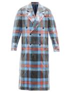 Charles Jeffrey Loverboy - Pvc-coated Wool-tartan Double-breasted Coat - Womens - Blue Multi