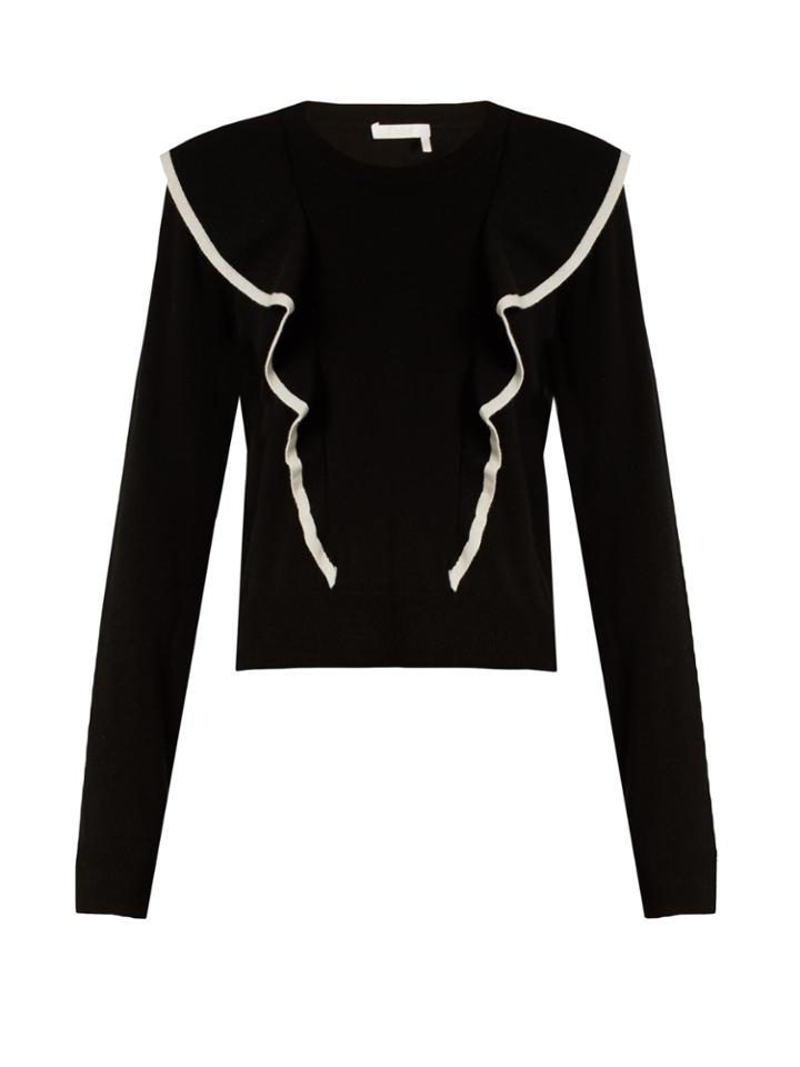 Chloé Cashmere And Cotton-blend Frilled Sweater