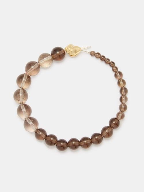 Completedworks - Smoky Quartz & 14kt Gold-plated Beaded Bracelet - Mens - Dark Grey