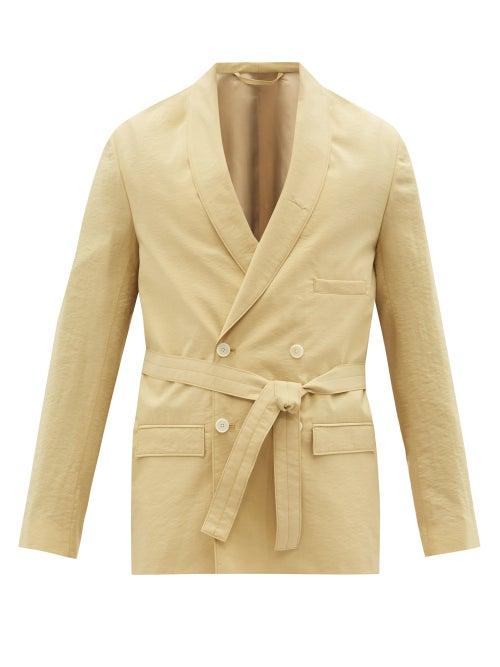 Matchesfashion.com Lemaire - Textured Double-breasted Silk-blend Suit Jacket - Mens - Light Beige