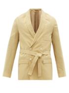 Matchesfashion.com Lemaire - Textured Double-breasted Silk-blend Suit Jacket - Mens - Light Beige