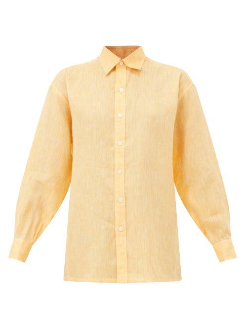 Charvet - Side-slit Linen Shirt - Womens - Light Orange