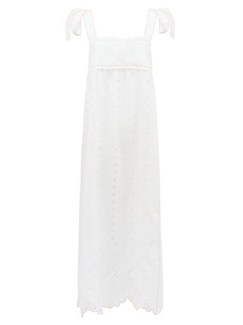 Matchesfashion.com Vita Kin - Charlotte Broderie-anglaise Linen Maxi Dress - Womens - White