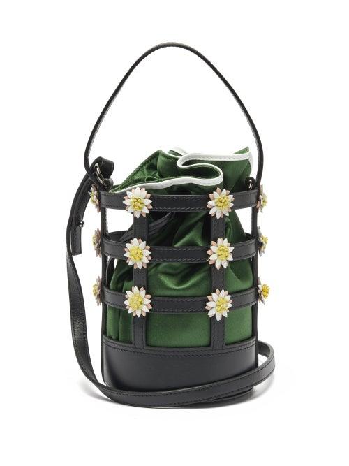 Matchesfashion.com Fabrizio Viti - Miss Daisy Leather And Satin Bucket Bag - Womens - Green Multi