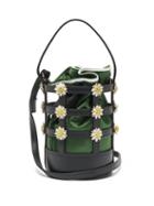 Matchesfashion.com Fabrizio Viti - Miss Daisy Leather And Satin Bucket Bag - Womens - Green Multi