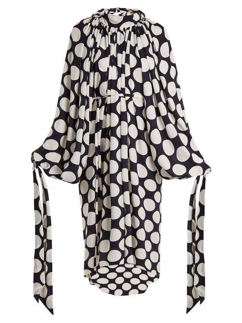 Matchesfashion.com A.w.a.k.e. - Giant Polka Dot Print Gathered Crepe Dress - Womens - Navy White