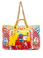 Ladies Bags Dolce & Gabbana - Capri Medium Tile-print Canvas Tote Bag - Womens - Yellow Multi
